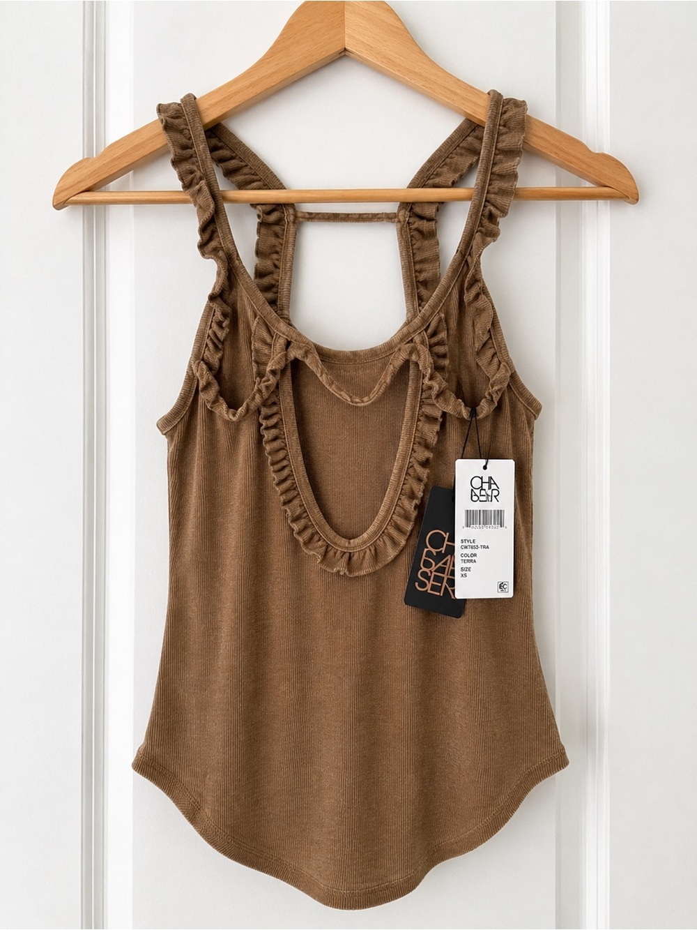 Chaser for Revolve Ribbed Ruffle Strap Racerback Tank Top Terra NWT XS - Picture 7 of 7